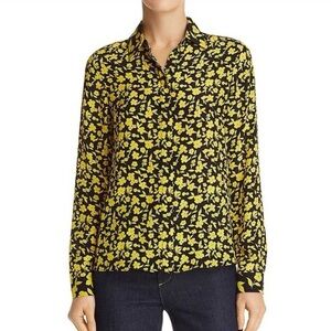 Alice + Olivia Willa Floral Print Silk blouse Black & Yellow size XS